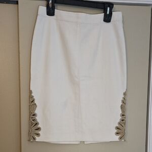 La Perla White Skirt w/ Tan Floral Accents Size IT46 (See Measurements)
